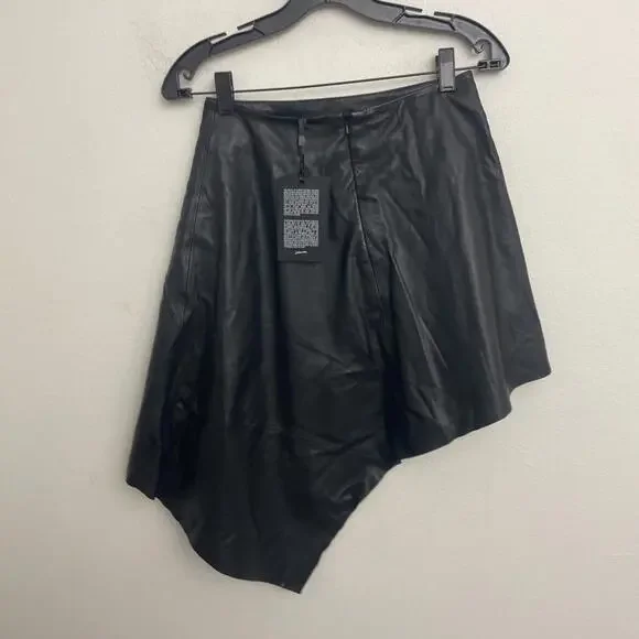 Lamarque Leather Celeste Skirt Side slit draped asymmetric hem SZ 2 NWT $385msrp - Picture 7 of 9